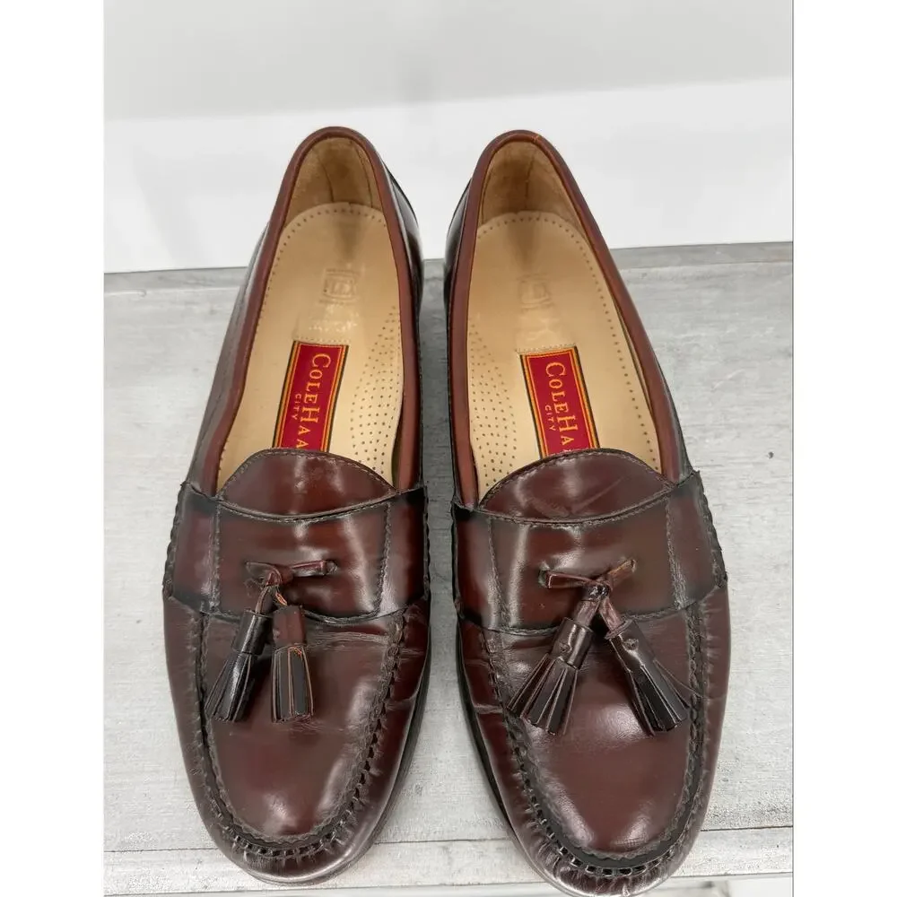 Cole Haan City Pinch Tassel Kiltie Loafers Burgundy Leather Men's 10 Business